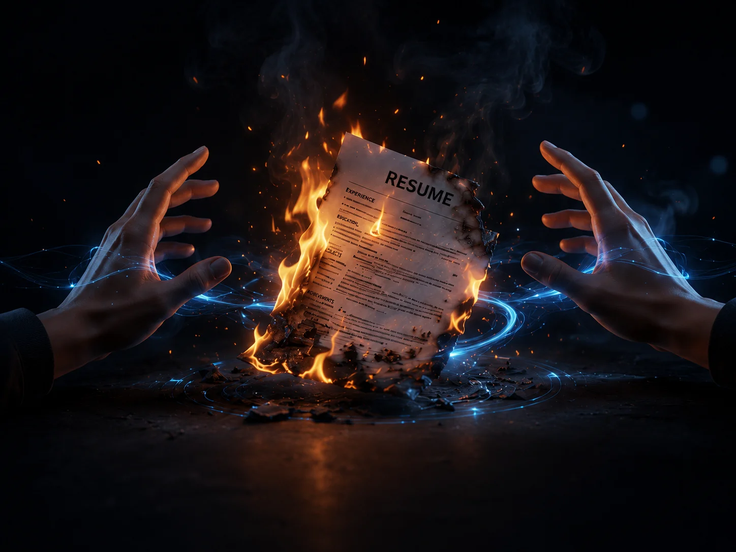 Hands interacting with magical AI resume optimization tool